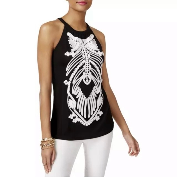 INC International Concepts Tops - Black and White Embroidered Women's Top